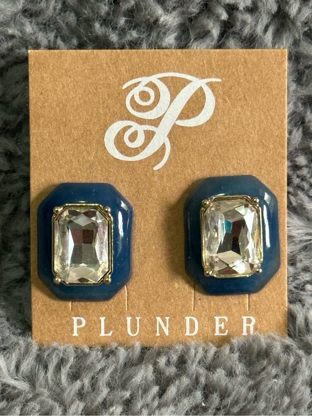 Plunder Blue Acrylic with Clear Gem Stud Earrings